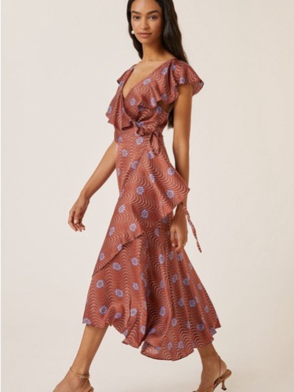 Anthropologie Rust Floral Midi Dress with Lavender Accents